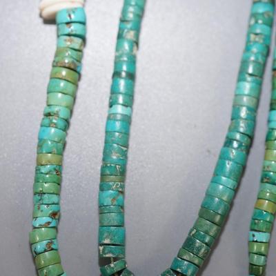 PAIR OF HEISHI TURQUOISE BEADED NECKLACES W/ SHELL