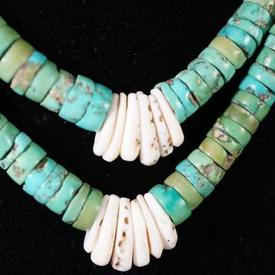 PAIR OF HEISHI TURQUOISE BEADED NECKLACES W/ SHELL