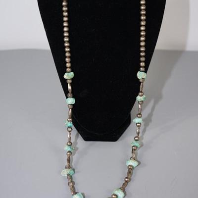 SILVER BEAD / BALL AND ENLONGATED W/ TURQUOISE NUGGETS