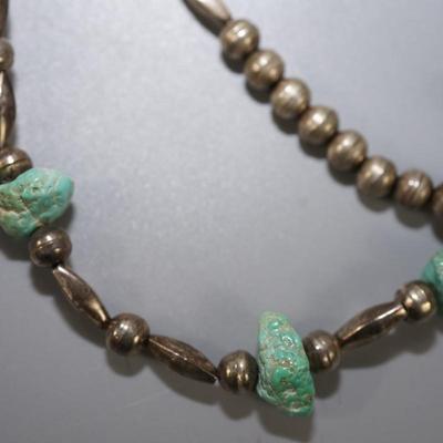 SILVER BEAD / BALL AND ENLONGATED W/ TURQUOISE NUGGETS