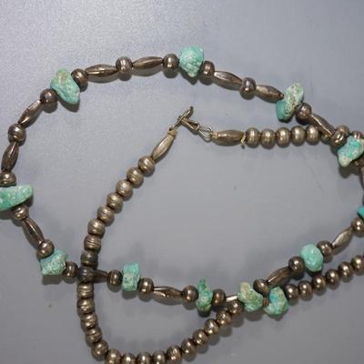 SILVER BEAD / BALL AND ENLONGATED W/ TURQUOISE NUGGETS