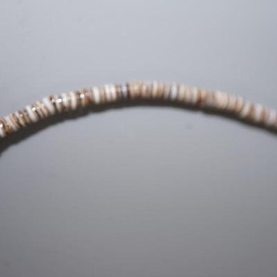 TURQUOISE CHUNK/ SILVER TONE BEADS AND CLAM SHELL NECKLACE