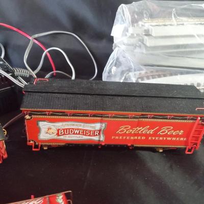 BUDWEISER TRAIN WITH TRACKS AND TRANSFORMER