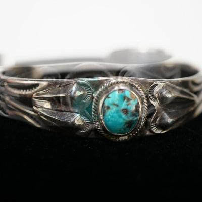 TURQUOISE SILVER CUFF BRACELET /ENGRAVED