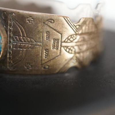 NATIVE AMERICAN TURQUOISE CUFF BRACELETS W/ NICE ENGRAVINGS