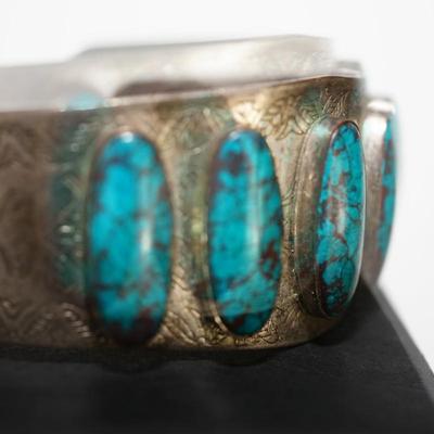 NATIVE AMERICAN TURQUOISE CUFF BRACELETS W/ NICE ENGRAVINGS
