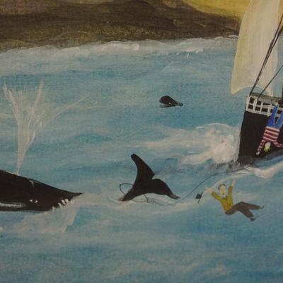 LITHOGRAPH OF "THE WHALERS" FOLK ART NUMBERED AND PENCILED SIGNED.
