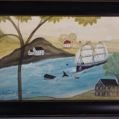 LITHOGRAPH OF "THE WHALERS" FOLK ART NUMBERED AND PENCILED SIGNED.