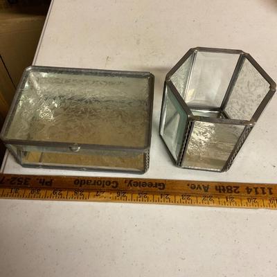 Etched Glass Trinket Boxes With Mirror Bottom Like New