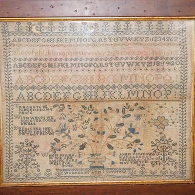 MOURNING SAMPLER IN TRIBUTE / SAMPLER BY ANN VITITOW DATED 1843