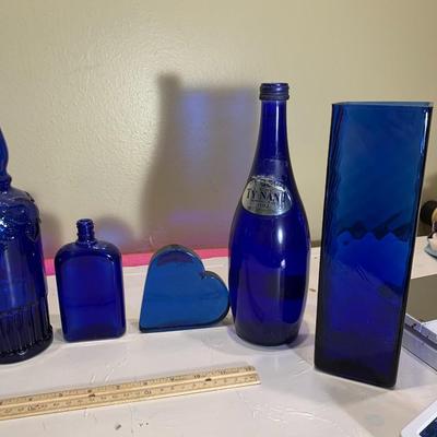 Huge Lot of Cobalt Blue Glass Bottles and Vases