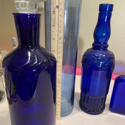Huge Lot of Cobalt Blue Glass Bottles and Vases