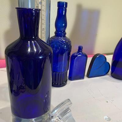 Huge Lot of Cobalt Blue Glass Bottles and Vases