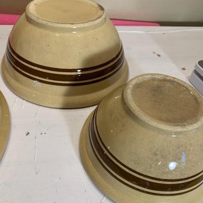 Weller Pottery Three Bowls Antique Brown Band