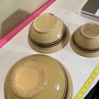 Weller Pottery Three Bowls Antique Brown Band