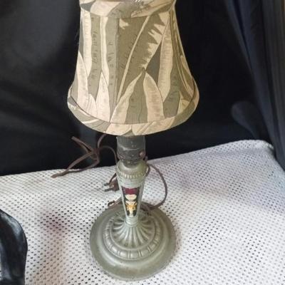 CAST IRON DONKEY BOOT REMOVER AND A METAL LAMP