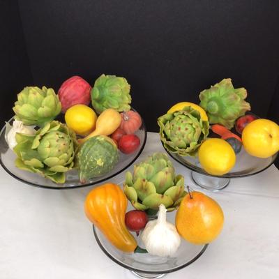 671 Glass Caker Servers with Faux Fruit