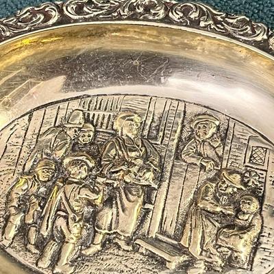 ORNATE SILVER PLATE ASH TRAY FLEMISH STYLE VILLAGERS