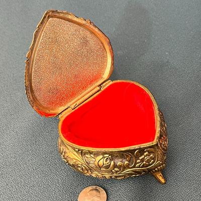 ORNATE BRASS, BISQUE HEART SHAPED JEWELRY BOX
