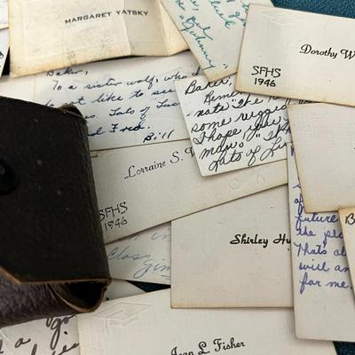 1946 H.S. GRADUATION MEMORY CARDS IN LEATHER SATCHEL