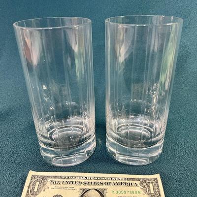 PAIR TALL CLEAR DRINK GLASSES INCISED