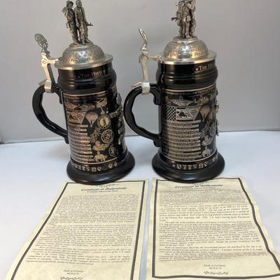 2 Limited Edition Vietnam War Memorial Beer Steins with Figural tops 1959-1975 w/COA made in Germany