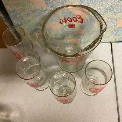 Coors Pitcher And 4 Footed Stemed Glasses