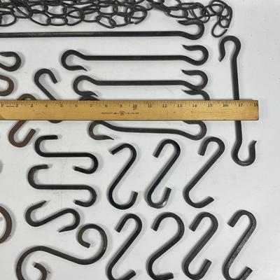 Large Lot of Wrought Iron Plant Hangers and Chains