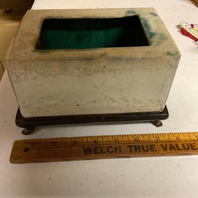 Small wood Table With Ceramic planter