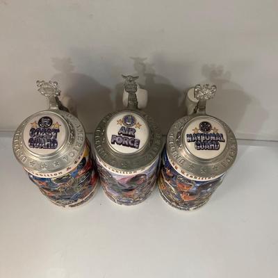 3 pc lot of Beer Steins - Ceramic USA Armed Forces National Guard Air Force Coast Guard