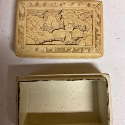 Antique Chinese Carved White Cinnebar Box with Lid