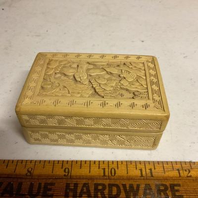 Antique Chinese Carved White Cinnebar Box with Lid