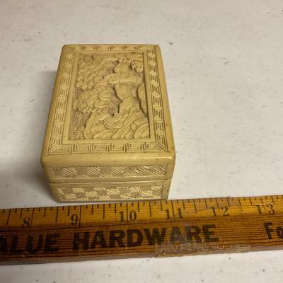 Antique Chinese Carved White Cinnebar Box with Lid