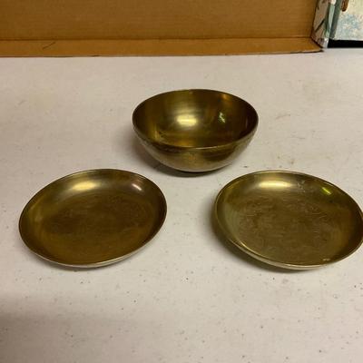 Etched Brass Bowl And Dishes