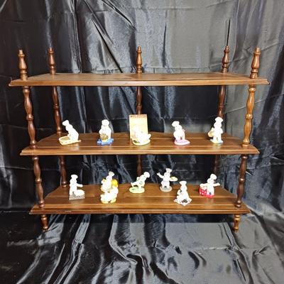 SOLID WALNUT SHELVING AND SMALL DOUGH BOY FIGURINES
