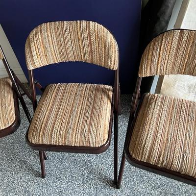Vintage Samsonite Beige Brown Striped Tweed Padded Folding Chairs