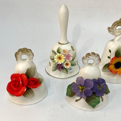 Lot of Ceramic Cottage Core Floral Flower Garden Trinket Bells