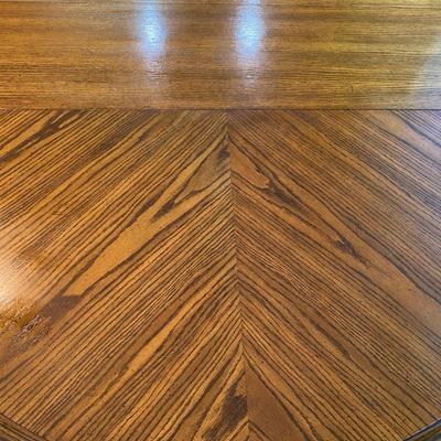Solid oak table with one leaf and six chairs