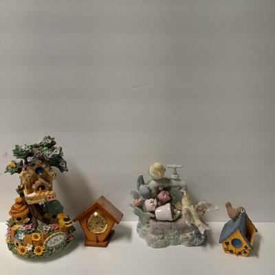 Music boxes and Bird houses Clock bird house, porcelain Garden birds