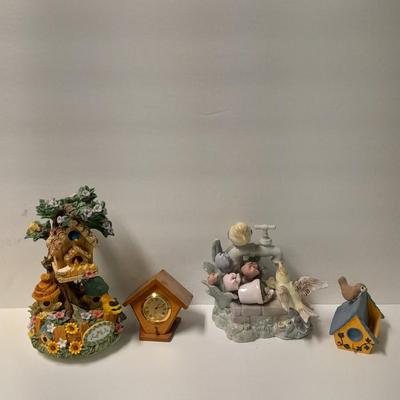 Music boxes and Bird houses Clock bird house, porcelain Garden birds