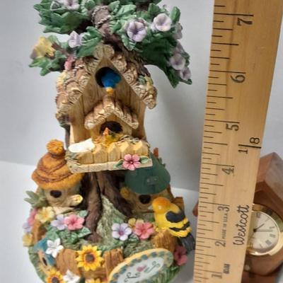Music boxes and Bird houses Clock bird house, porcelain Garden birds