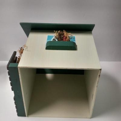 Two wooden bird house decorations