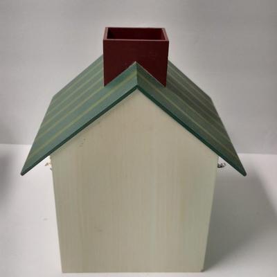 Two wooden bird house decorations