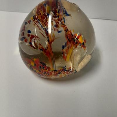 Two Glass Paperweights, Studio glass & Enesco bird