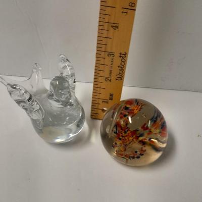 Two Glass Paperweights, Studio glass & Enesco bird