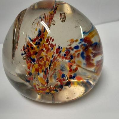 Two Glass Paperweights, Studio glass & Enesco bird