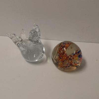 Two Glass Paperweights, Studio glass & Enesco bird