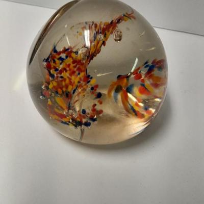 Two Glass Paperweights, Studio glass & Enesco bird