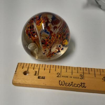 Two Glass Paperweights, Studio glass & Enesco bird