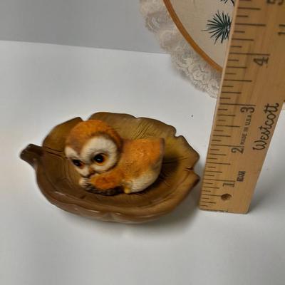 Owl wall hanging and owl figures, Harvey Knox Kingdom owl and Brass owl